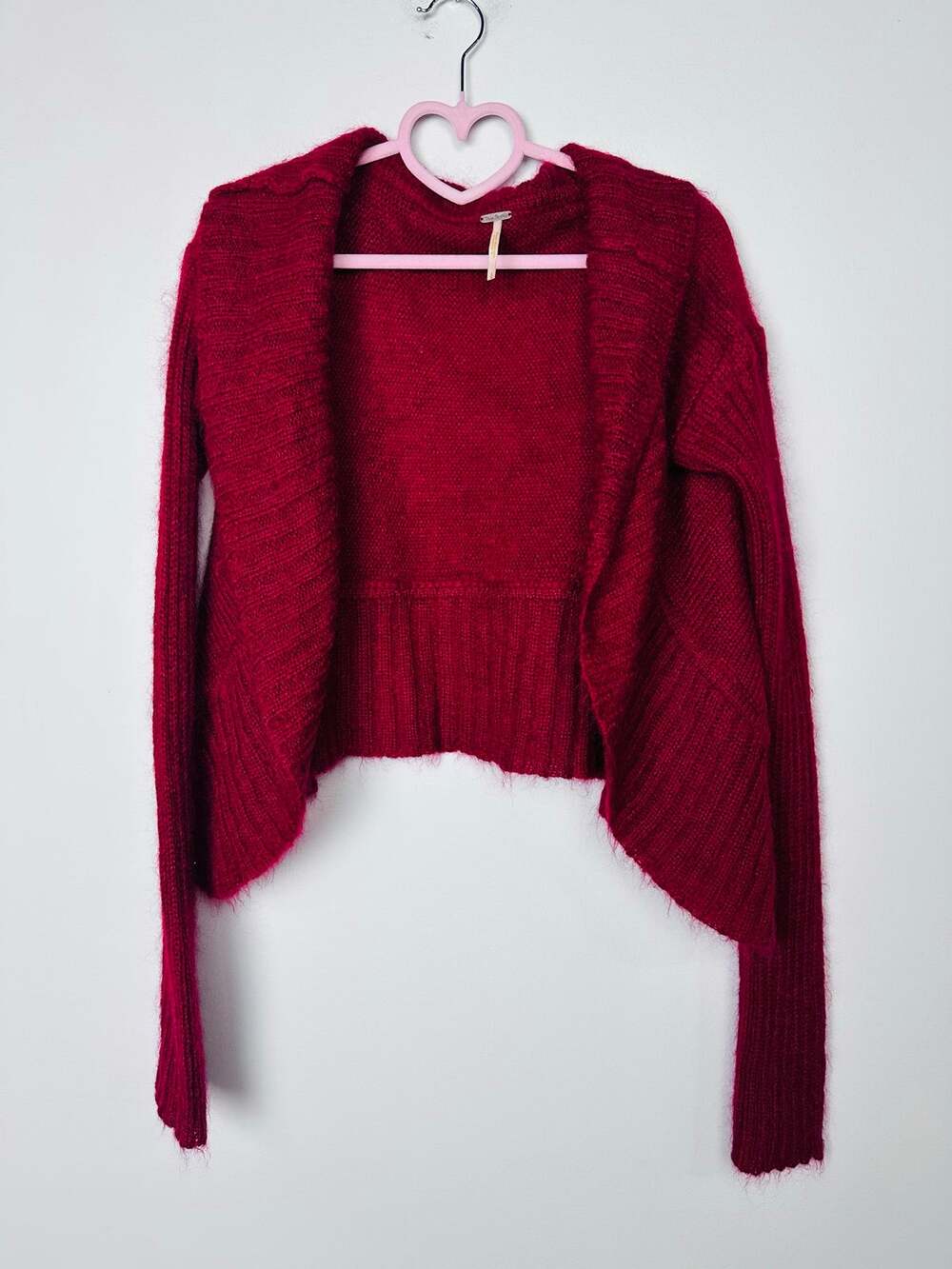 Free People Red Mohair Knit Cropped Cardigan Long Sleeve Cardigan Size Large